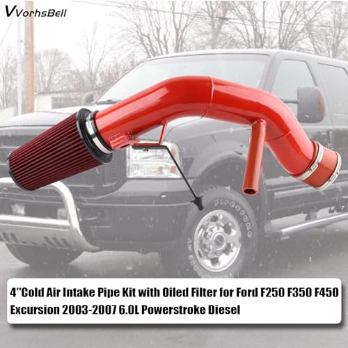 6.0 Powerstroke Cold Air Intake for 03-07 Ford F250 F350 F450 - color: RED - 6.0L (2003-2007)