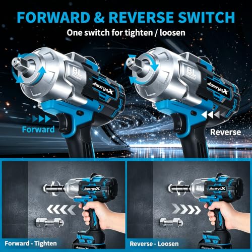 AwxryoX 2000Nm Cordless Impact Gun, 1/2" Impact Wrench 2 x 6.0Ah Battery