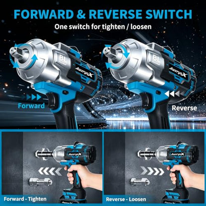 AwxryoX 2000Nm Cordless Impact Gun, 1/2" Impact Wrench 2 x 6.0Ah Battery