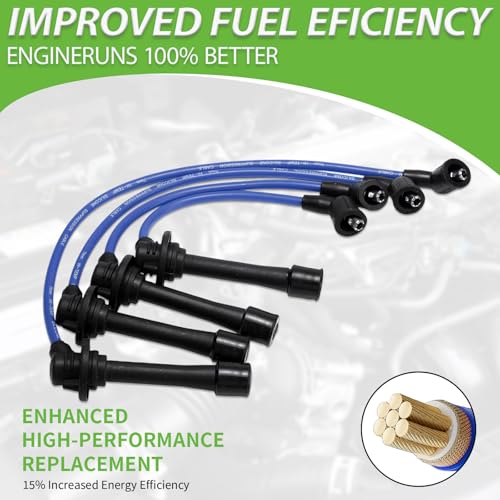 Set of 4PCS Ignition Spark Plug Wires 4 Iridium Spark Plugs Compatible with Mazda Miata 1.8L L4 1994-2000# 671-4220 9160 55108 0000-18-121A B61P-18-140B B61P-18-140C BPE818140 BPE8-18-140A RCRC-ZE21 - size: 9160