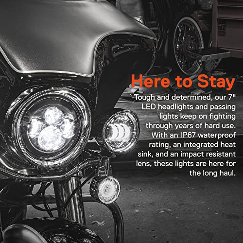 TRUE MODS 7 Inch LED Headlight Kit 4.5 Inch Passing Lights Harley Davidson - color: Black, size: Headlight + Bracket + Passing Lights