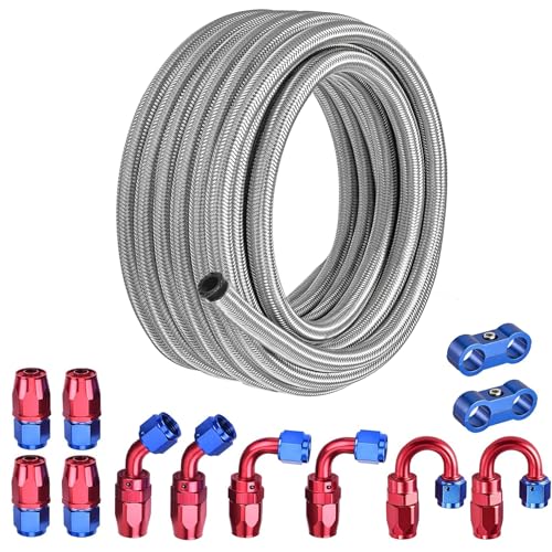 EVIL ENERGY 8AN Fuel Line Kit 20FT Stainless Steel Braided CPE Fuel Hose - color: Silver, size: 8AN 20FT