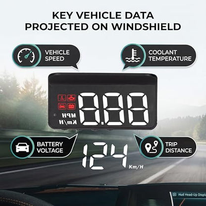 OBD2 HUD Multi Function Gauge with Alarm, Multifunctional Digital Speedometer Reminder Driving Reminder, Auto Dimming Sensor for Speed, Temperature, Voltage
