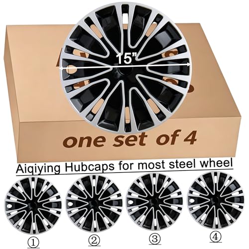 15 inch Hubcaps ABS Replacement for Steel Wheel（Non-Alloy） Snap-on Set of 4 - color: BK-Silver-Black, size: 15-inch