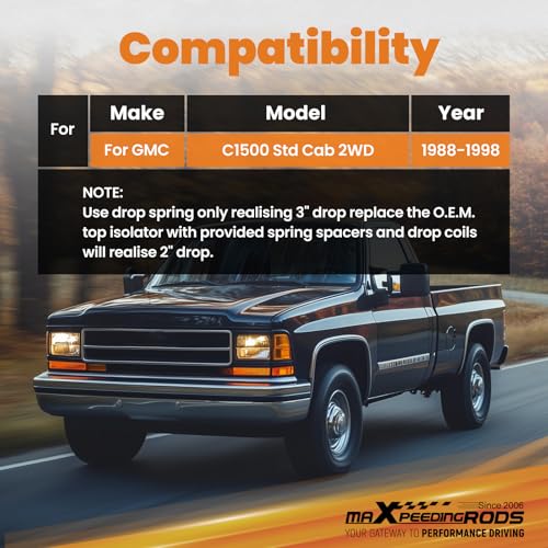 maXpeedingrods 2-3” Front Lowering Springs for GM C1500 STD Cab 1988-1998 - size: 2-3" Front