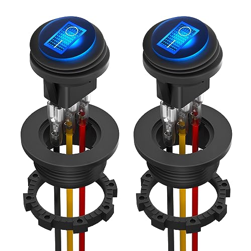 DaierTek UL Listed Waterproof Round Rocker Switch with Shell 12V Blue LED Rocker Toggle Switch Lighted ON Off SPST 3 Pin Rocker Switch 12 Volt for Marine Automotive RV Truck -2PCS - color: Blue