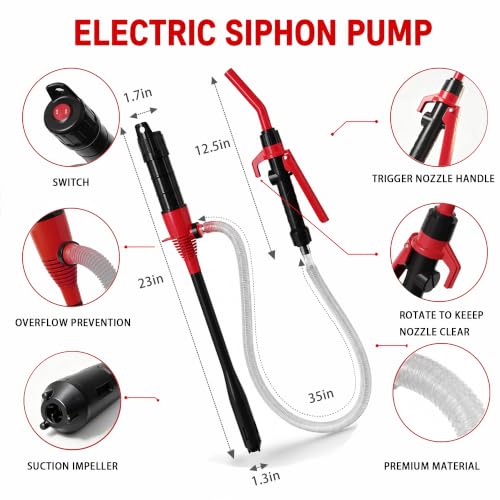 Electric Portable Fuel Transfer Pump.Battery Operated Liquid Transfer Pump, 2.4GPM Liquid & Gasoline Siphon Pump, Long Hose，Handheld Liquid Transfer Pump with Nozzle - color: Black+Red