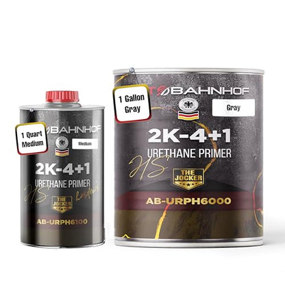 All Surfaces 2K Urethane Primer Gray & Medium Hardener Kit – High Build, Controlled Drying, Auto Body Refinishing & Industrial Coating – 1 Gallon Primer + 1 Quart Hardener - color: Gray Urethane Primer And Medium Hardener