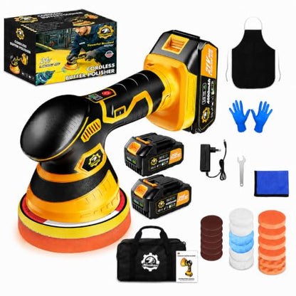 Cordless DA Polisher Kit with 2 x 4000mAh Batteries - color: Yellow-2x4.0a Batteries