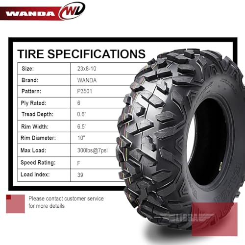 WANDA UTV ATV Tire 23x8-10 23x8x10 205/80-10 6PR Power-Trail,Set 2, 10421 - size: 23X8-10