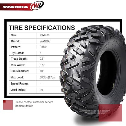 WANDA UTV ATV Tire 23x8-10 23x8x10 205/80-10 6PR Power-Trail,Set 2, 10421 - size: 23X8-10