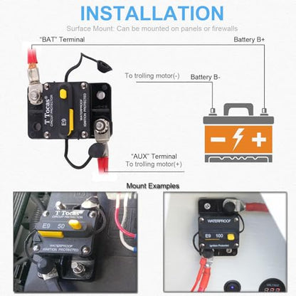 E9 30amp Circuit Breaker w/Manual Reset 12-72V DC 1/4 Inch Stud UL - color: Surface Mount, size: 30A