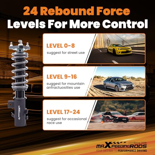maXpeedingrods Coilover for Honda Civic 2012-2015 FG3 FB2, 24 Levels Damper Adjustable Coilovers Suspension Kit, Height Adjustable Shock Absorber Struts, T7 Upgrade Racing Series Lowering Kit, Black - style: Civic 2012-2015