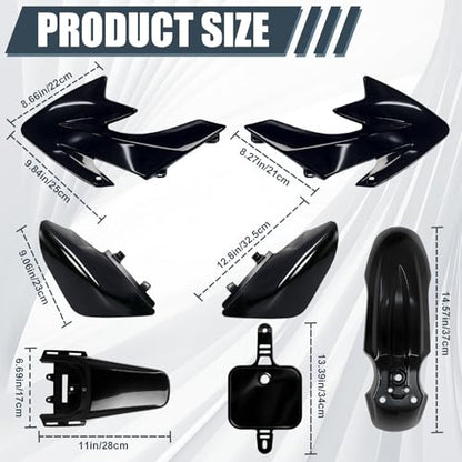 Podoy CRF50 Plastics Kit ABS Body Fender Fairing Set 7PCS with Bolt (Black) - style: Black