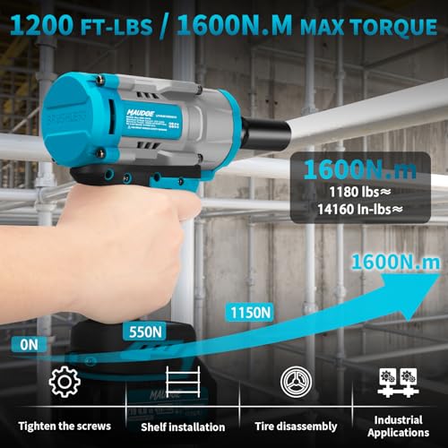 1600N.m (1180Ft-lbs) Cordless Impact Wrench, 21V 1/2" Brushless High Torque Impact Gun, 2×4.0Ah Batteries & 5 Sockets, 3-Speed Adjustment, Pistola De Impacto Drive for Car/Truck/RV/Mower Repair
