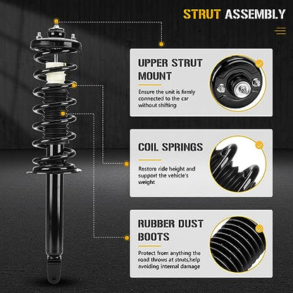 Rear Complete Strut Assembly Shock Absorber Fit for Honda Accord 2008 2009 2010 2011 2012 with Coil Spring, 172563, 2PCS
