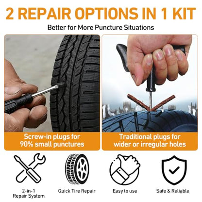2-in-1 Tire Repair Kit with Screw in Tire Plugs & Tire Repair String - size: 2-IN-1 PLUGS & SEALANT