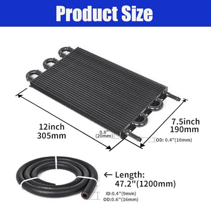 Universal 5/16" Transmission Oil Cooler, 6 Pass Tube and Fin Cooler Kit Aluminum Black - color: 6 Pass Black