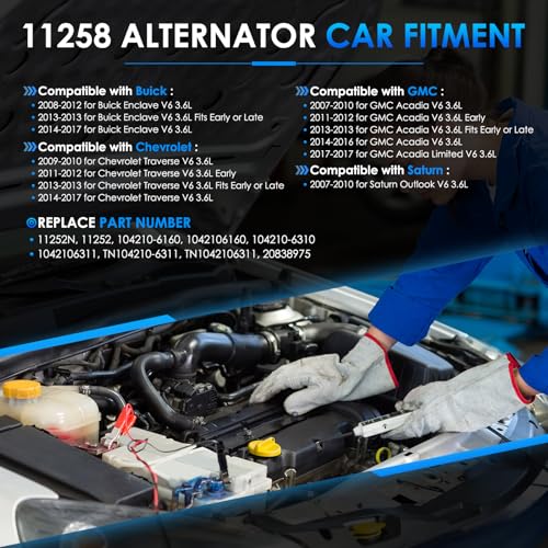 Car Alternator 11252 170A Fit for Chevy Traverse for GMC Acadia - size: #11252N, 11252 Alternator