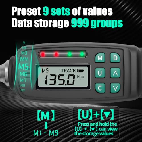 1/2" Digital Torque Wrench 2.9-99.6 ft-lb/4-135 Nm, ±2% Accuracy, LED & Buzzer Alerts, 4 Units, Industrial CR-V Steel, Calibration Report & Protective Case for Car, Motorcycle, Bike Repair - size: 1/2", 2.9-99.6 ft-lb (4-135 Nm)