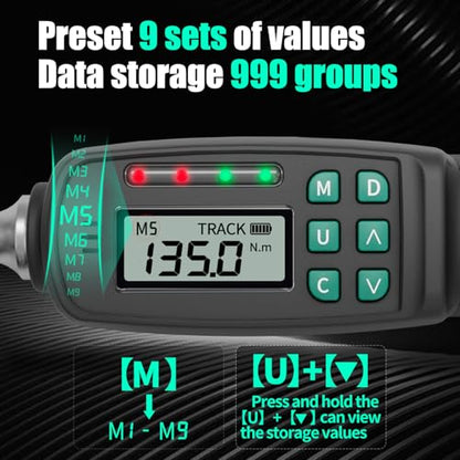 1/2" Digital Torque Wrench 2.9-99.6 ft-lb/4-135 Nm, ±2% Accuracy, LED & Buzzer Alerts, 4 Units, Industrial CR-V Steel, Calibration Report & Protective Case for Car, Motorcycle, Bike Repair - size: 1/2", 2.9-99.6 ft-lb (4-135 Nm)