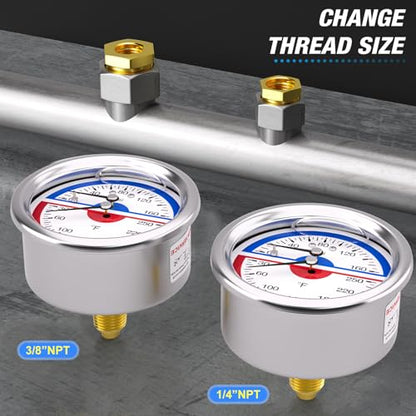 MEANLIN MEASURE 0-160Psi Stainless Steel Thermal Pressure Gauge 30-250℉ 1/4" NPT 2.5" FACE DIAL Liquid Filled Pressure Gauge, with 1/2" NPT and 3/8" NPT Hex Bushing, Back Mount - size: Back Mount, style: Liquid Filled