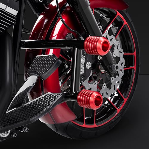 Advanblack Protek Two Step Highway Peg Crash Bar with CNC Slider Fit for 2014-2025 Harley Touring Road Glide Street Glide Electra Glide – Engine Guard Performance Upgrade (Red CNC) - color: Red CNC
