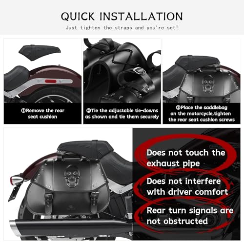 Motorcycle Saddlebags 34L Large Capacity PU Leather Side Saddle Bags Waterproof Universal for Harley Honda Yamaha Kawasaki (3D Skull,Black)