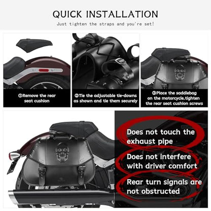 Motorcycle Saddlebags 34L Large Capacity PU Leather Side Saddle Bags Waterproof Universal for Harley Honda Yamaha Kawasaki (3D Skull,Black)
