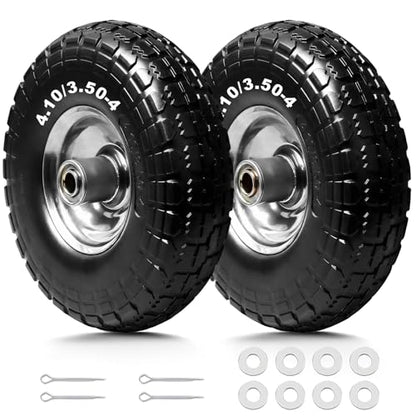Storystore 2-Pack 4.10/3.50-4 Tire and Wheel - 10 Inch Solid Rubber Tire Wheels with 5/8" Bearings, 2.2" Offset Hub for Hand Truck, Trolley Dolly, Garden Cart and Wheelbarrow - size: 10Inch / 2Pack / Silver