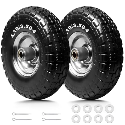 Storystore 2-Pack 4.10/3.50-4 Tire and Wheel - 10 Inch Solid Rubber Tire Wheels with 5/8" Bearings, 2.2" Offset Hub for Hand Truck, Trolley Dolly, Garden Cart and Wheelbarrow - size: 10Inch / 2Pack / Silver