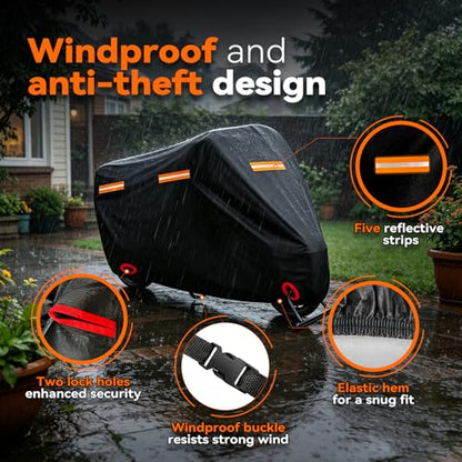 Motorcycle Cover, Waterproof PE Aluminum Film Material, Fits up to 105" - size: 105" x 41" x 50"