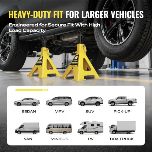 AUTOWN Jack Stands 6 Ton, Double Locking Heavy Duty Car Jack Stand, 1 Pair - color: Matte Yellow (Heavy Duty)