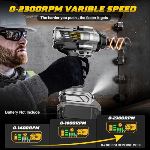 1/2" Cordless Impact Wrench 1110 Ft-lbs Compatible with DeWalt 20V Battery - color: Grey
