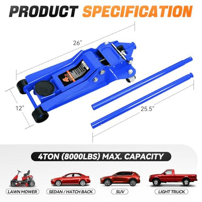 Auto Dynasty 4Ton Low Profile Floor Jack, Heavy Duty w/Dual Pistons, Blue - color: Blue, size: 4T Dual Pump