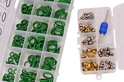 Car A/C Repair Kit - O-Ring Set + AC Valve Cores | Fix Air Conditioning | + Removal & Install Tool | R12 & R134a | - Also for Tire Valve Stems!