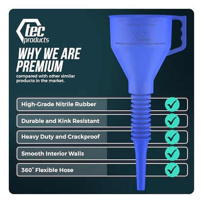 TEC Products FlexAll Long Flexible Oil Change Funnel, Blue, 16x5 Inches - color: Blue, size: Large