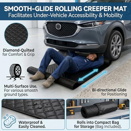 60''x28'' Rolling Creeper Mat with Storage Bag, Foldable Two-Layer Automotive Mechanic Repair Mat, Mechanic Creeper for Low Clearance, Special Roads, Long-Distance Trucks, Mechanics Pad, Black
