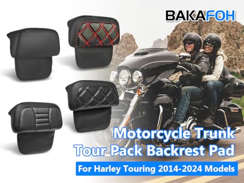 Chopped & Razor & King Tour Pack Trunk Backrest Pad Fit for Harley Street Glide FLHX Road Glide FLTRX Road King FLHR Electra Glide FLHT Tri Glide 2014-2023 Touring Models(Woven Pattern) - color: Black Woven Pattern Style