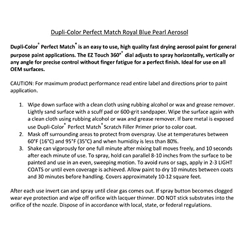 Dupli-Color EBHA09917 Perfect Match Automotive Spray Paint – Honda Royal Blue Pearl, B536P – 8 oz. Aerosol Can - color: Royal Blue, size: 8 Ounce (Pack of 1), style: Honda