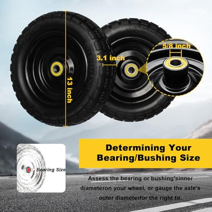 13 Inch Solid Rubber Tires, 4.00-6 Tire Flat Free with 5/8" Bearings, 2.17" Offset Hub for for GOR Garden Carts, Garden Wagon Carts, Trolleys, Hand Trucks and Utility Cart(2 Pack) - size: 13 INCH - 2 PACK