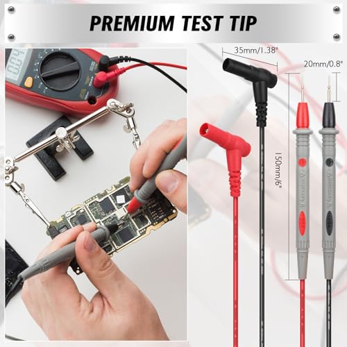 SWANLAKE 11-Piece Multimeter Test Leads Set, CAT III 1000V 20A Multimeter Probes with Alligator Clips, Needle Probe, Banana Plug to Hook Clip, Soft PVC Volt Meter Lead - color: 11PCS Red&Black