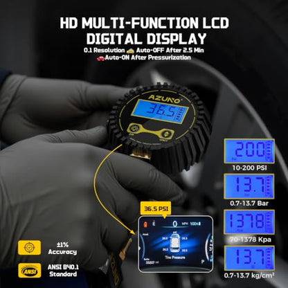 Digital Tire Inflator with Pressure Gauge, 200 PSI, Stainless Braided Hose - size: Standard with 7-Piece Set