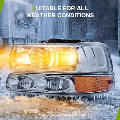 AUTOSAVER88 Headlight Assembly Compatible with 1999-2002 Chevy Silverado 1500 2500/2001 2002 Chevy Silverado 1500HD 2500HD 3500HD/2000-2006 Chevy Tahoe Suburban Chrome Housing Amber Reflector - color: Chrome