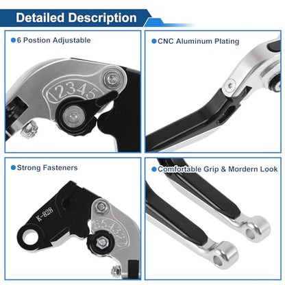 Short/Long Brake Clutch Levers for Kawasaki Ninja ZX6R 636 00-04 - color: Silver Tone Head Black Handle