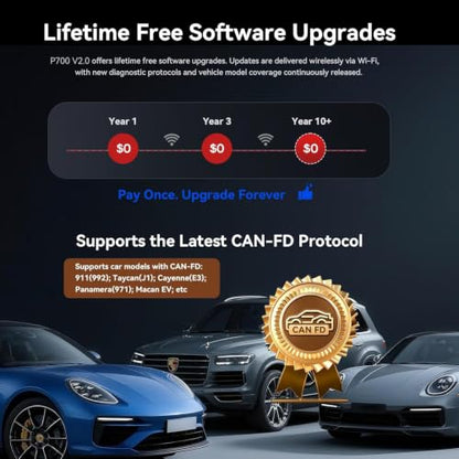 iCarsoft P700 V2.0 Diagnostic Scanner for Porsche from 1996 to 2025 9 Essential Services Full System Diagnosis Scan OBD2 Code Reader Battery/O2 Sensor/EVAP Test AutoVIN Lifetime Free Software Update - style: P700 V2.0 for Porsche
