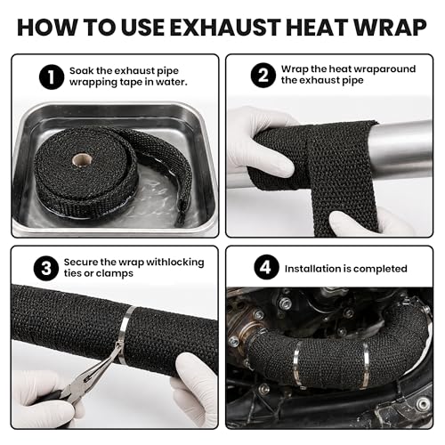 Exhaust Heat Wrap 2" x 50 FT, Titanium Header Wrap with 12 Steel Ties