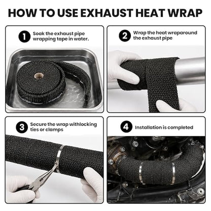 Exhaust Heat Wrap 2" x 50 FT, Titanium Header Wrap with 12 Steel Ties