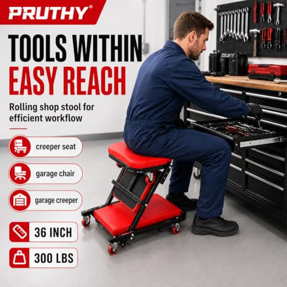 Mechanic Creeper Folding 2-in-1 Rolling Seat All-in-One Adjustable Roller Garage Creepers Automotive, Lay Down or Sit, Car Roller Creeper with 6 Swivel Casters