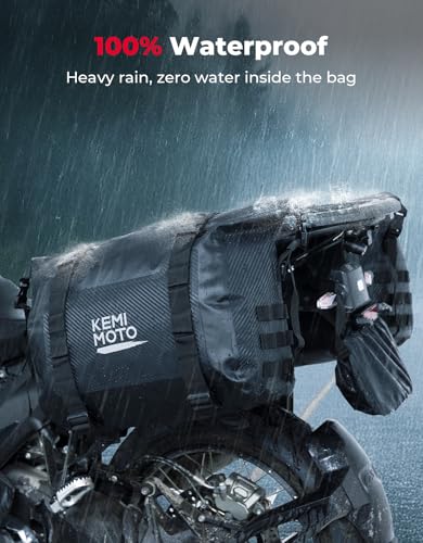 KEMIMOTO PVC Waterproof Motorcycle Saddlebags 50L Adventure Dual Sport Bike - color: Black